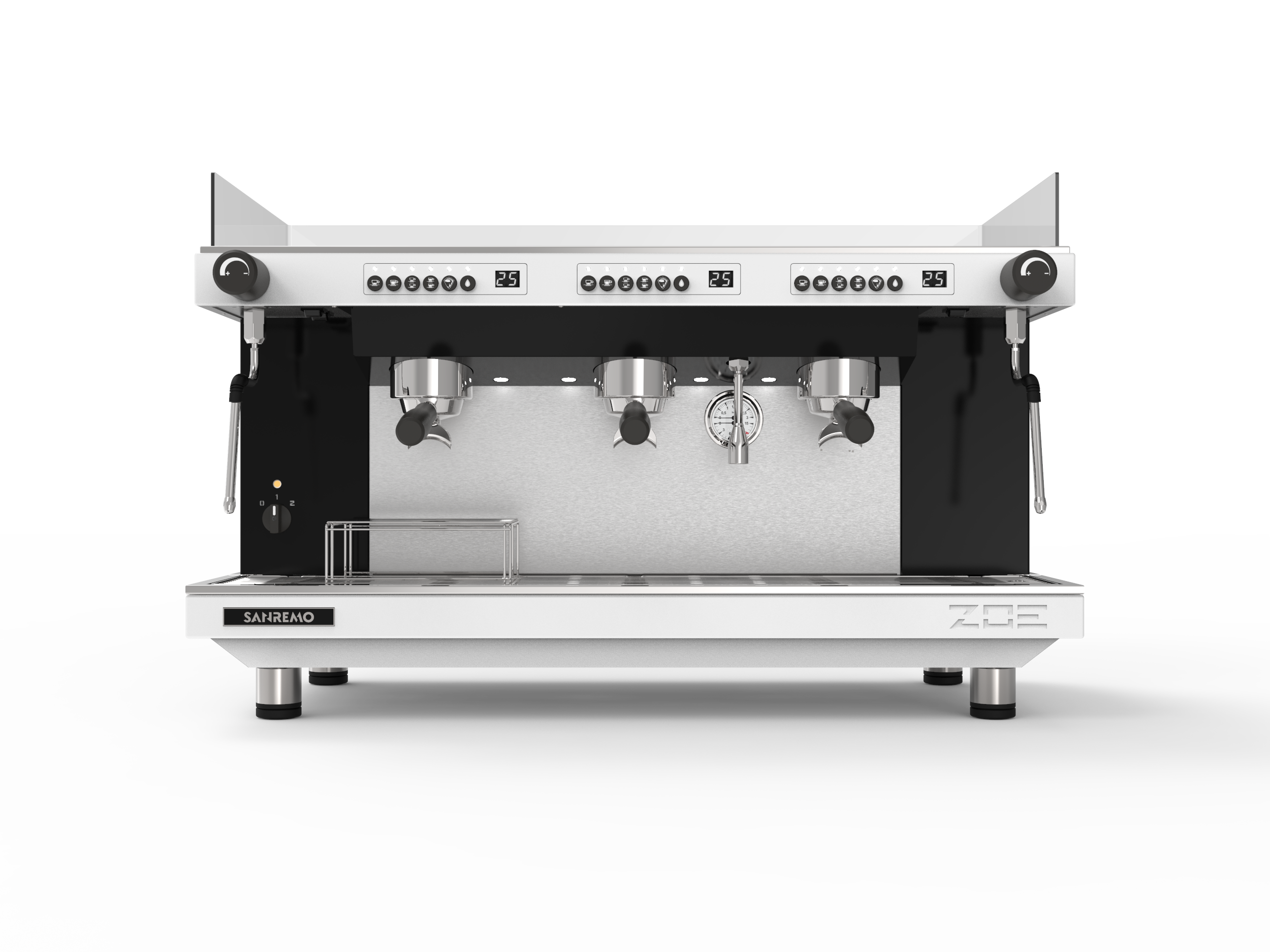 Sanremo ZOE Competition Tall Espresso Machine 3GR White/Black Front for professional café use