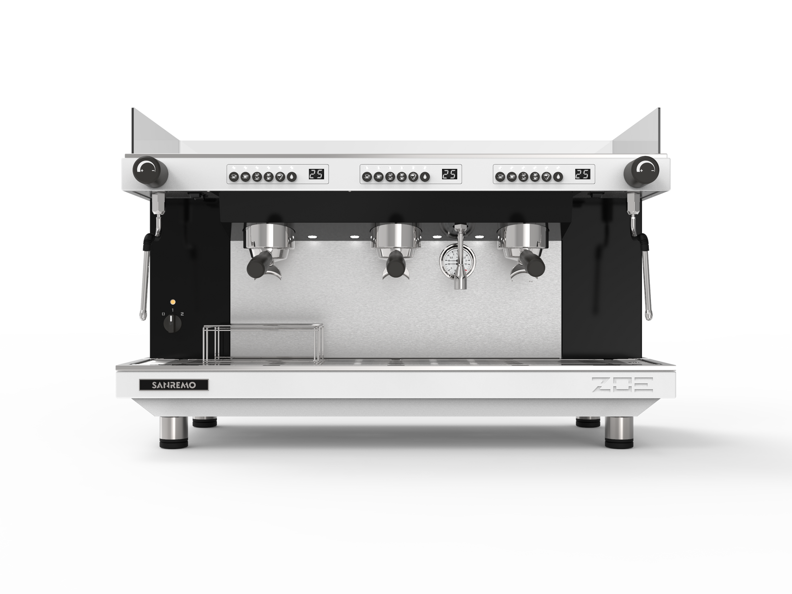 Sanremo ZOE Competition Tall Espresso Machine 3GR White/Black Front for professional café use