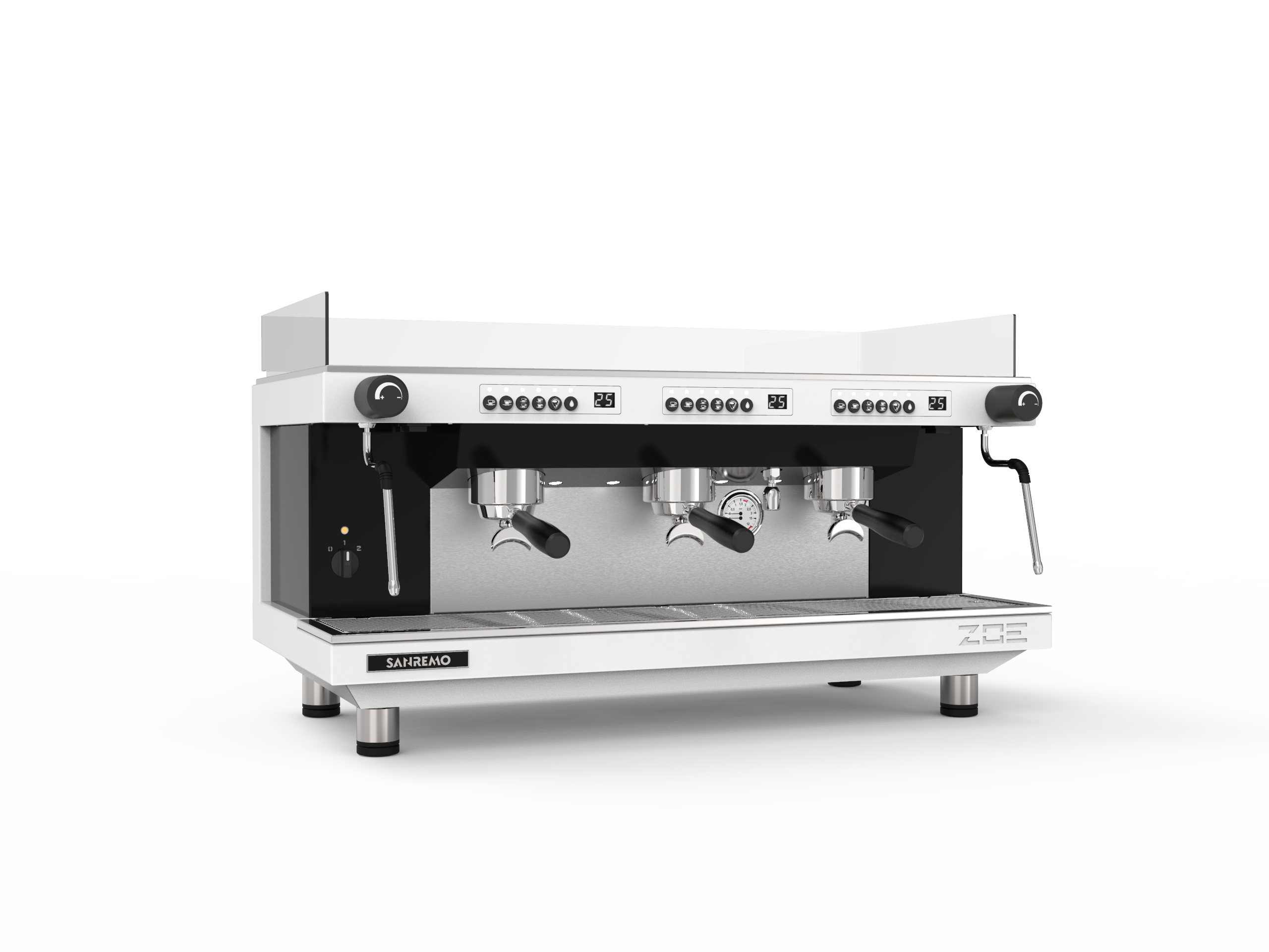 Sanremo ZOE Competition Espresso Machine 3GR White/Black front 3-4 for professional café use