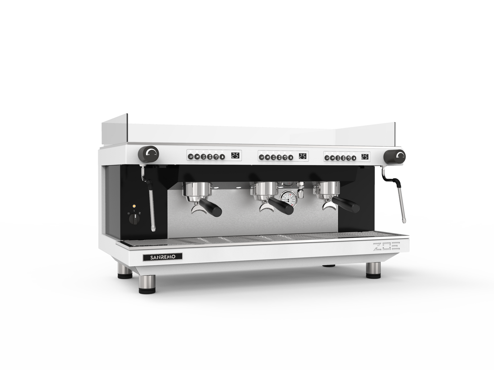 Sanremo ZOE Competition Espresso Machine 3GR White/Black front 3-4 for professional café use