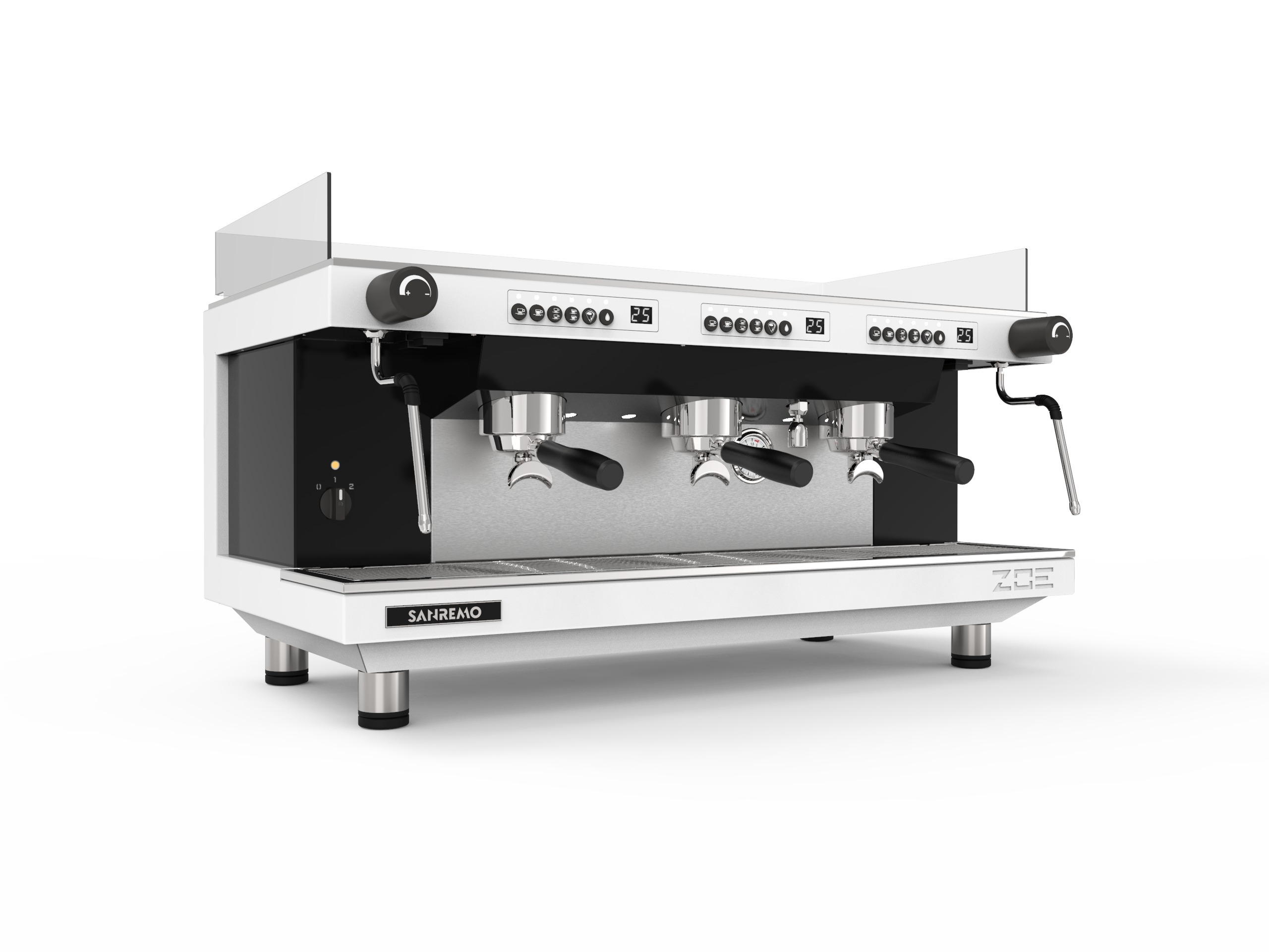 Sanremo ZOE Competition Espresso Machine 3GR White/Black front 3-4 for professional café use