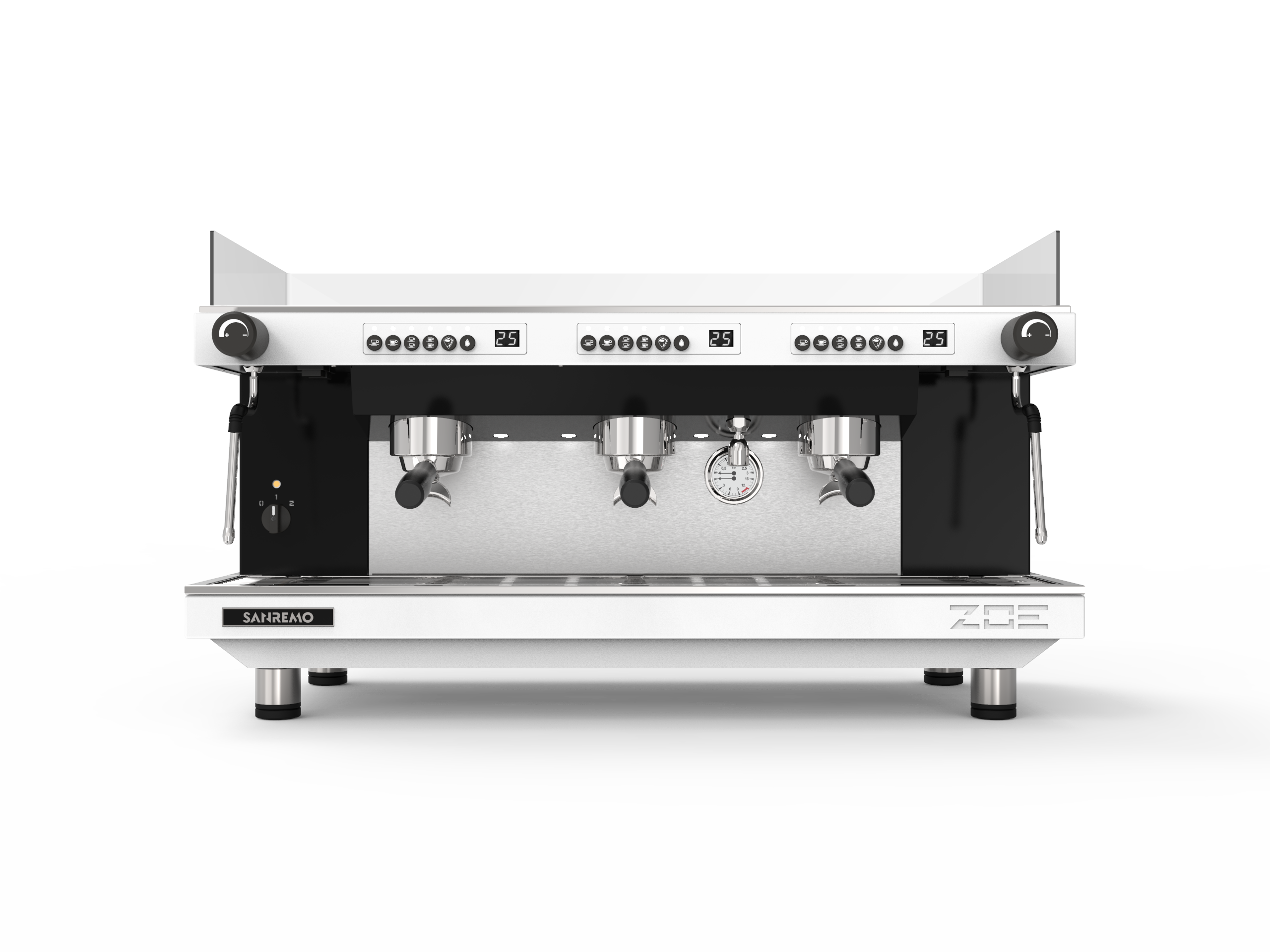 Sanremo ZOE Competition Espresso Machine 3GR White/Black front for professional café use