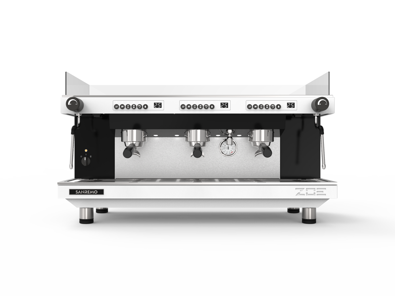 Sanremo ZOE Competition Espresso Machine 3GR White/Black front for professional café use