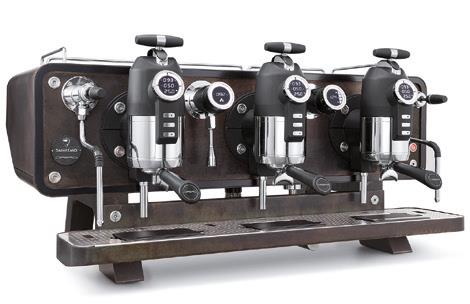 Sanremo Opera 3-group espresso machine in Oxy finish with multi-boiler system, gear pumps on each group head, and striking industrial design